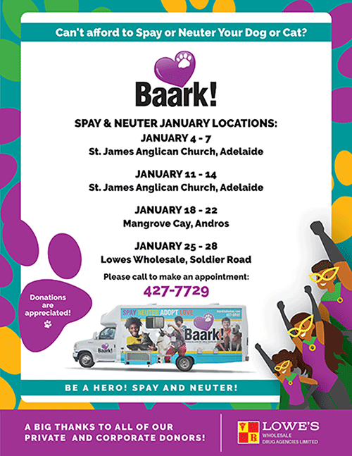 Baark! - Spay & Neuter - Jan, 25th-28th, at Lowes Wholesale, Soldier Road