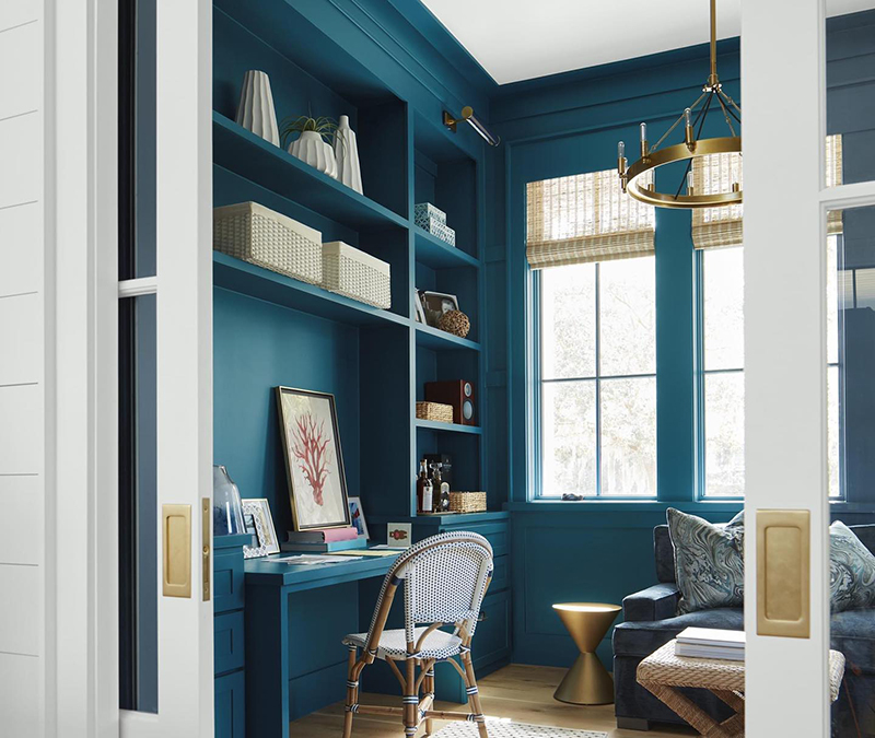 Get the look with Slate Teal 2058-20 a deep blue-green that elevates the space and adds plenty of luxury